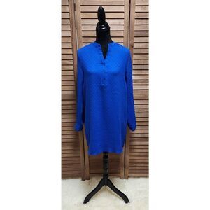 Paradis Forever Womens Size Large Long-Sleeve Tunic Shirt Blue Button-Up Blouse